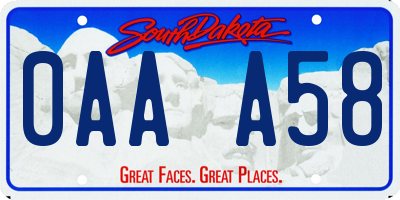 SD license plate 0AAA58