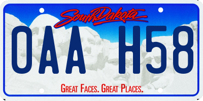 SD license plate 0AAH58