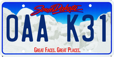 SD license plate 0AAK31
