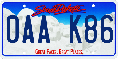 SD license plate 0AAK86