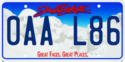 SD license plate 0AAL86
