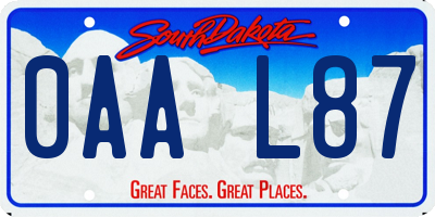 SD license plate 0AAL87