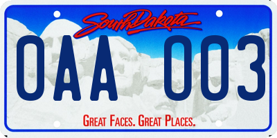SD license plate 0AAO03