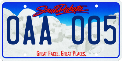 SD license plate 0AAO05
