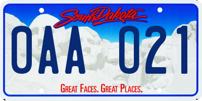 SD license plate 0AAO21