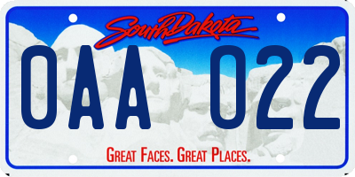 SD license plate 0AAO22