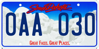 SD license plate 0AAO30