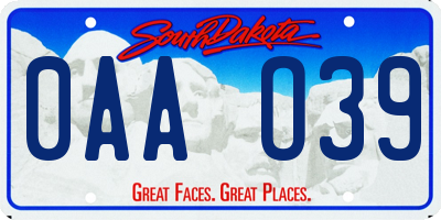 SD license plate 0AAO39