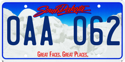 SD license plate 0AAO62