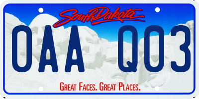 SD license plate 0AAQ03