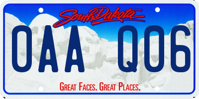 SD license plate 0AAQ06