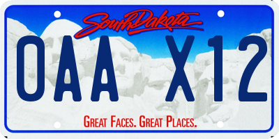 SD license plate 0AAX12