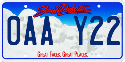 SD license plate 0AAY22