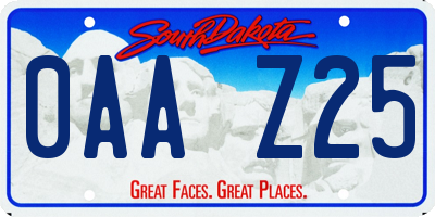 SD license plate 0AAZ25