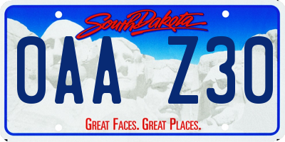 SD license plate 0AAZ30