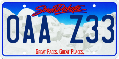 SD license plate 0AAZ33