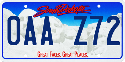 SD license plate 0AAZ72