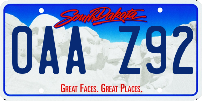 SD license plate 0AAZ92