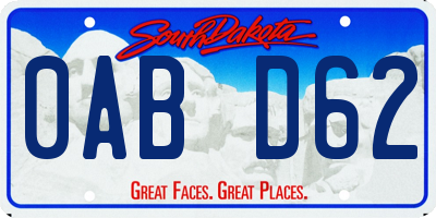 SD license plate 0ABD62
