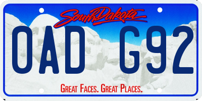 SD license plate 0ADG92