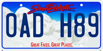 SD license plate 0ADH89