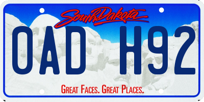 SD license plate 0ADH92