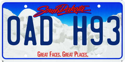 SD license plate 0ADH93