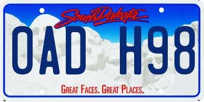 SD license plate 0ADH98