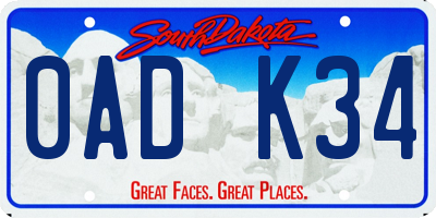 SD license plate 0ADK34