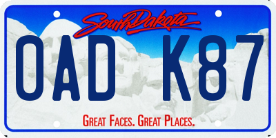 SD license plate 0ADK87