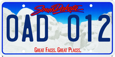 SD license plate 0ADO12