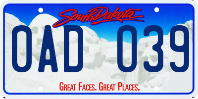 SD license plate 0ADO39