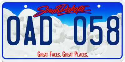 SD license plate 0ADO58