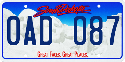 SD license plate 0ADO87