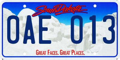 SD license plate 0AEO13