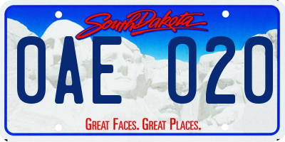 SD license plate 0AEO20