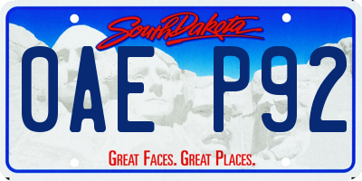 SD license plate 0AEP92