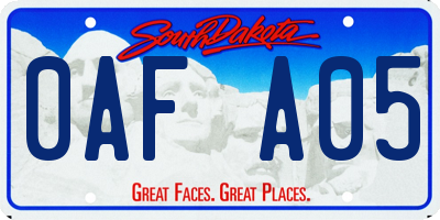 SD license plate 0AFA05