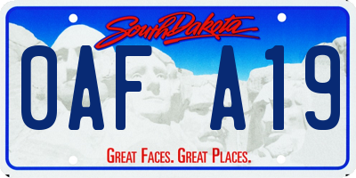 SD license plate 0AFA19