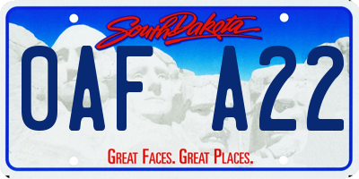 SD license plate 0AFA22