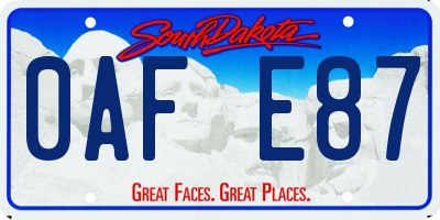 SD license plate 0AFE87