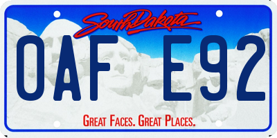 SD license plate 0AFE92