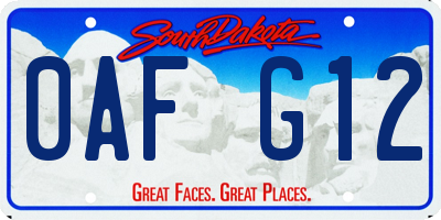 SD license plate 0AFG12