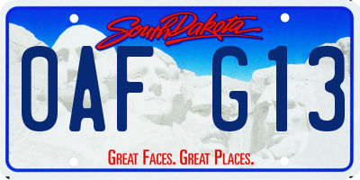 SD license plate 0AFG13