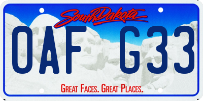 SD license plate 0AFG33