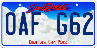 SD license plate 0AFG62