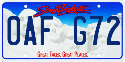 SD license plate 0AFG72