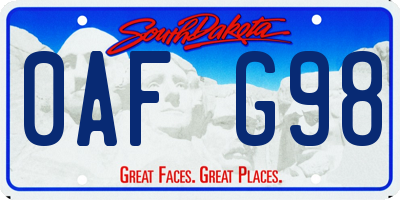 SD license plate 0AFG98