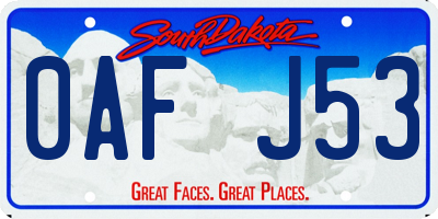 SD license plate 0AFJ53