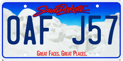 SD license plate 0AFJ57